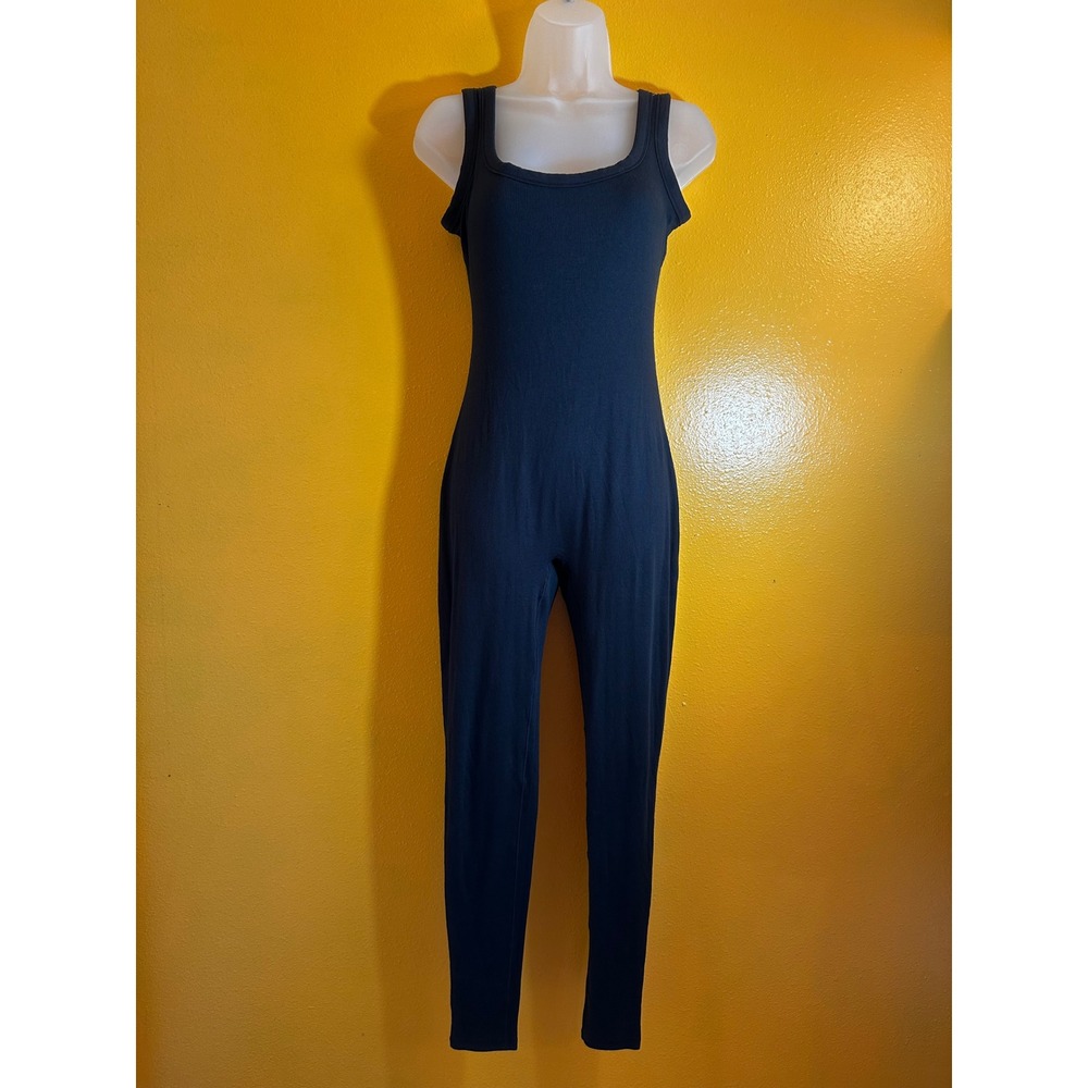 SKIMS Cotton Rib Bodysuit Tank Catsuit Scoop Neck One Piece Charcoal Black Large